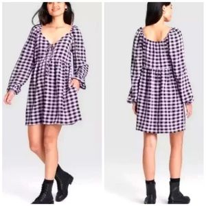 Gingham Long Sleeve Baby Doll Dress